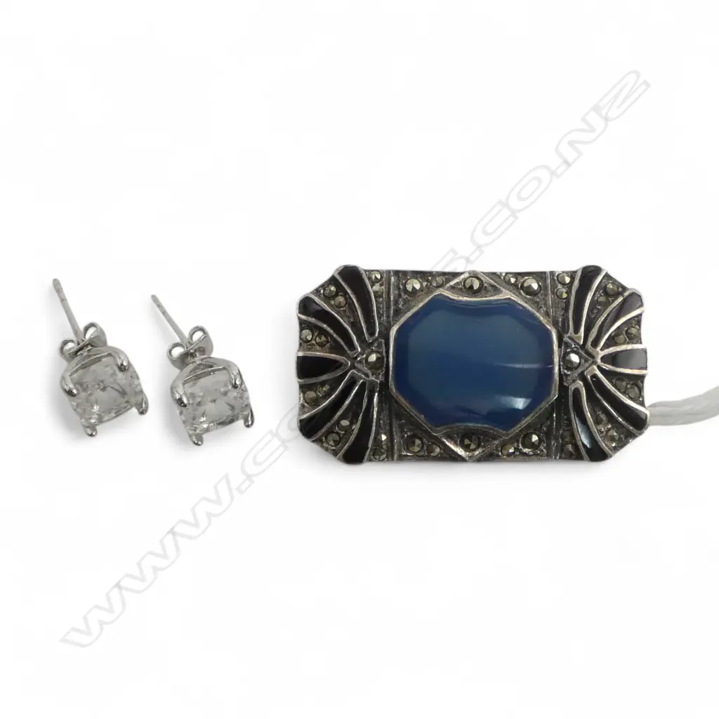 PR FAUX DIAMOND EARRINGS + DECO BROOCH W.40mm Image 1++