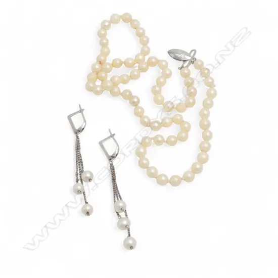 PEARL NECKLACE w SILVER CLASP & PR SILVER & PEARL EARRINGS