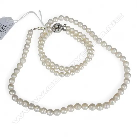 S/SILVER & FAUX  PEARL BRACLET & FRESHWATER PEARL NECKLACE