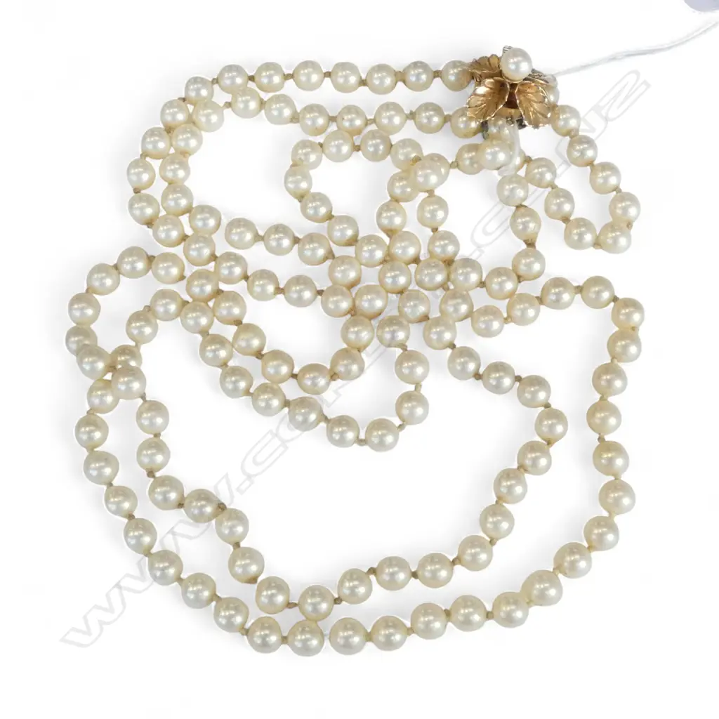 DOUBLE STRAND PEARL NECKLACE w. 14CT CLASP L.620mm Image 1++