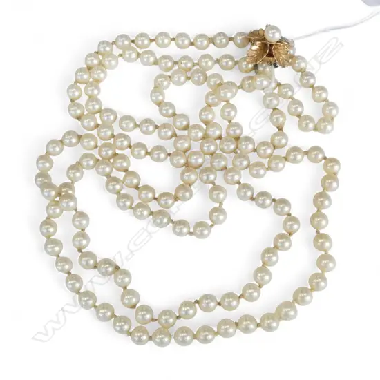 DOUBLE STRAND PEARL NECKLACE w. 14CT CLASP L.620mm