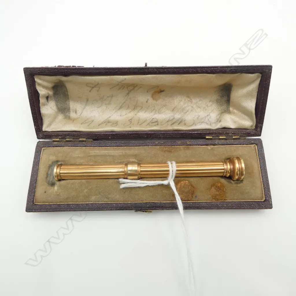 15ct GOLD PROPELLING PENCIL by S. MORDAN & Co. CASED. Bloodstone end w cracks. XRF gold tested. 20gms Image 1++