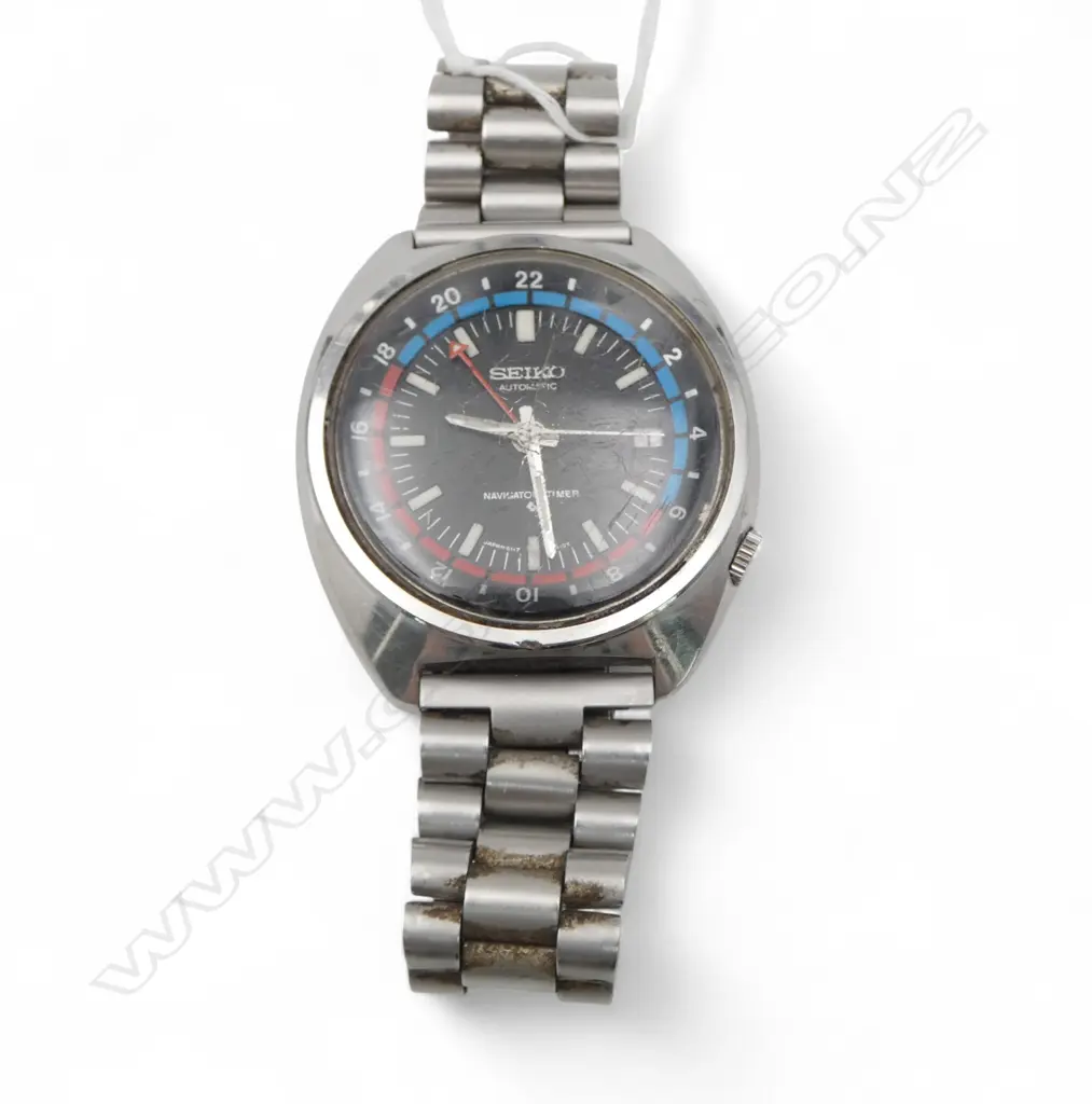 VINTAGE SEIKO AUTOMATIC 'NAVIGATOR TIMER GENT'S WRISTWATCH running. Glass w small cracks  Image 1++