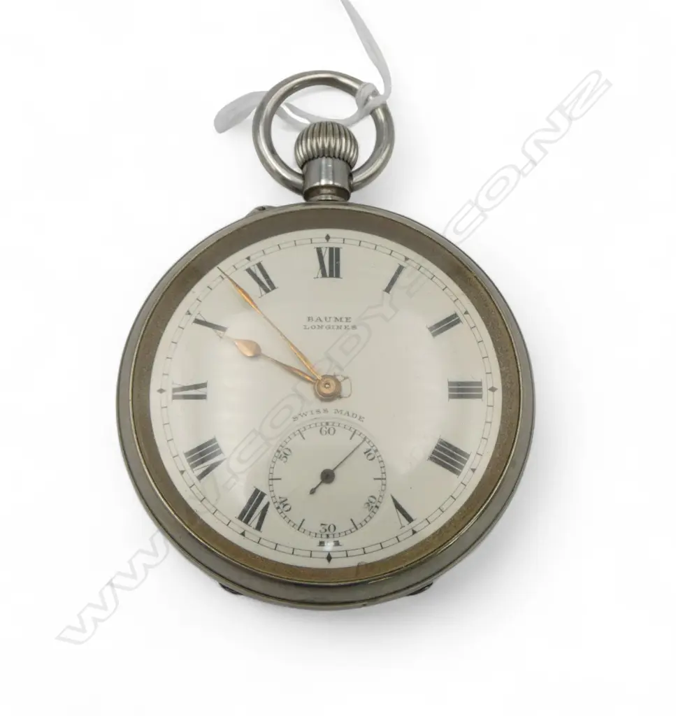BAUME LONGINES chrome OPEN FACE POCKET WATCH running Image 1++