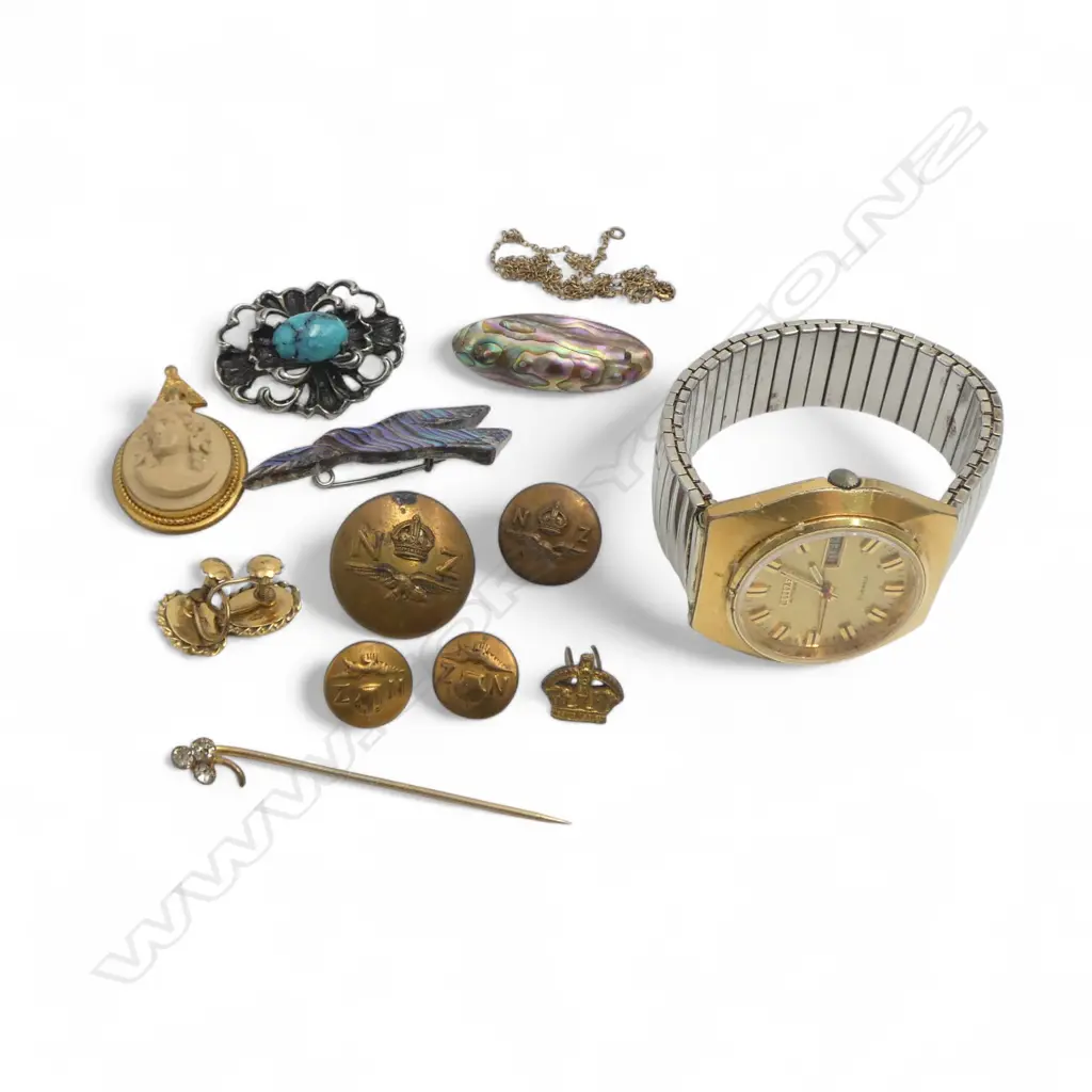 AAST. JEWELLERY + NZ airforce buttons + Citizen auto gent's watch etc  Image 1++