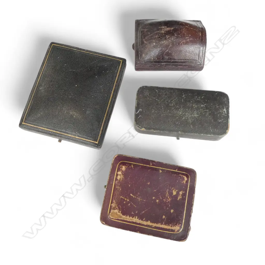 4 ANTIQUE JEWELLERY BOXES Morocco leather fitted interiors Image 1++