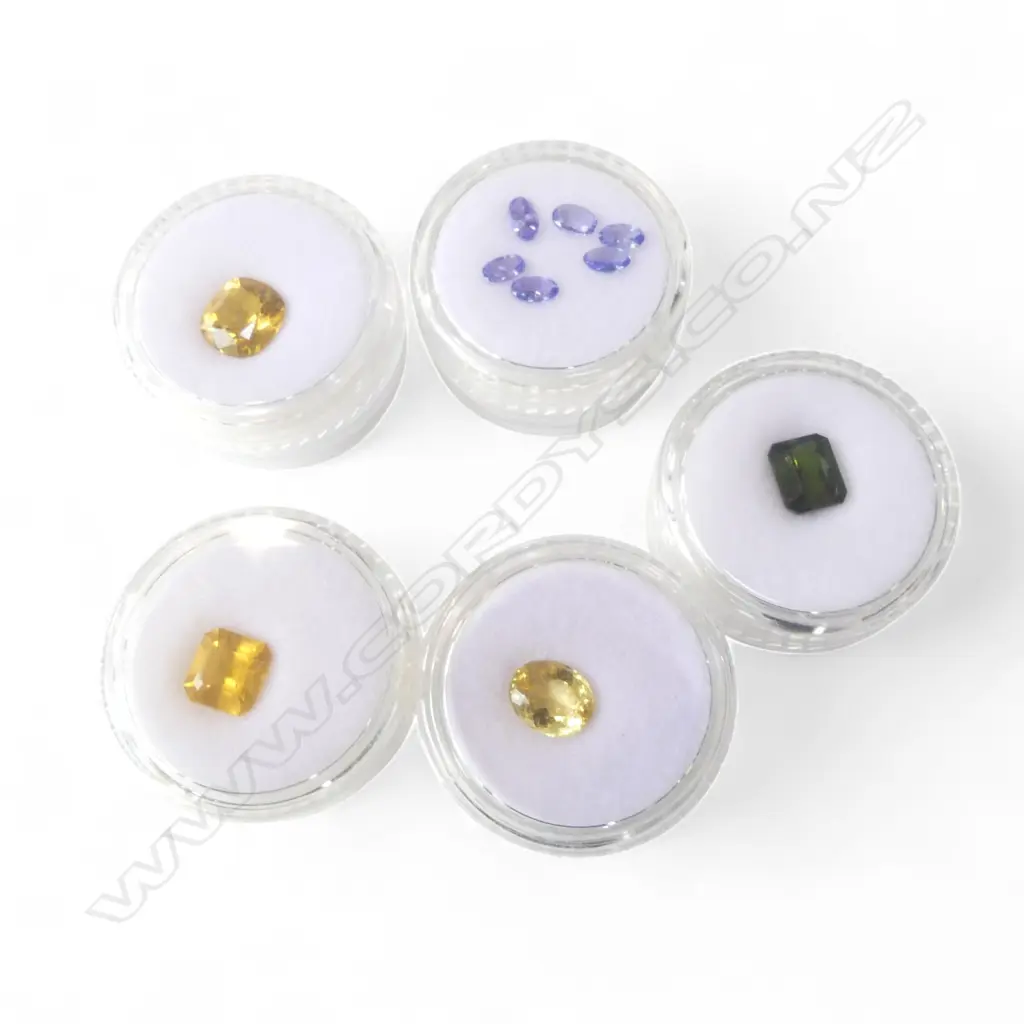 UNSET GEMSTONES; 3 YELLOW BERYLS, 6 OVAL PURPLE TANZANITES & GREEN TOURMALINE, 2.24ct Image 1++