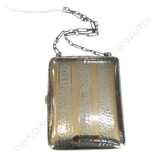 STERLING & 14CT GOLD CASE with COMPACT + internal mirror + 2 coin holders & money clip. 130gms