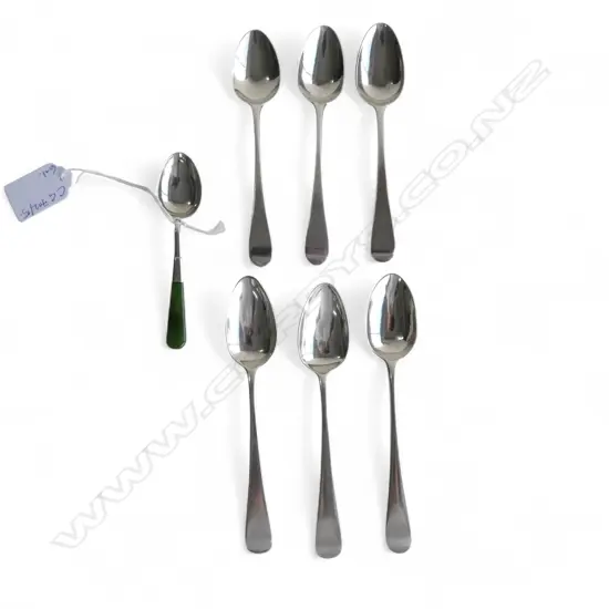 6 GEORGE III MATCHING TEASPOONS; 3 P&A BATEMAN, 3 THOS. NORTHCOTE, LONDON 1796 + ANOTHER w. GREENSTONE HANDLE 104gms
