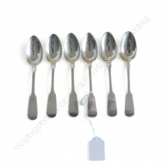 6 GEORGIAN SILVER FIDDLE PATTERN TEASPOONS 123gms