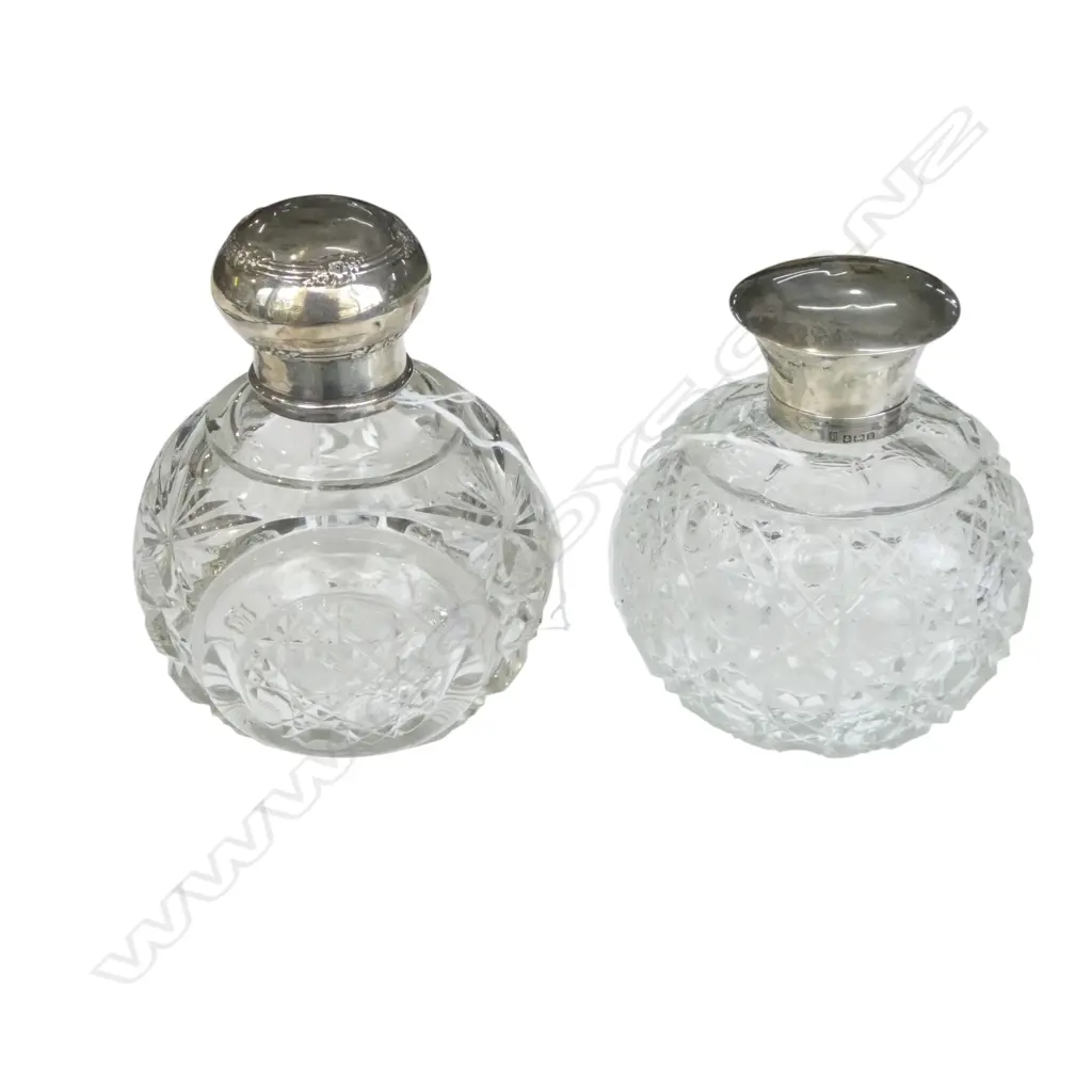 2 CUT CRYSTAL STG SILVER CAPPED BOTTLE H.140mm - BOTH WITHOUT STOPPERS Image 1++