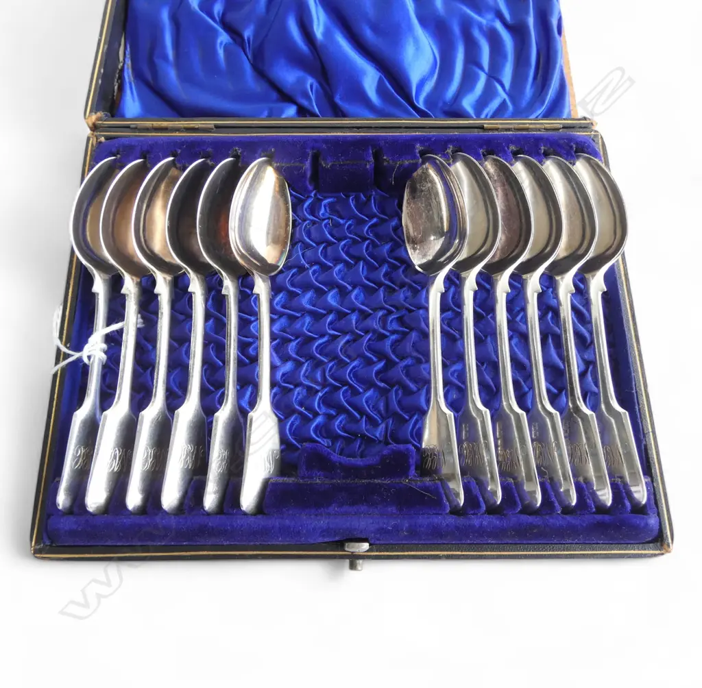 12 STG SILVER TEASPOONS, SHEFFIELD 1898, 305gms IN BOX; BOX IS AF Image 1++