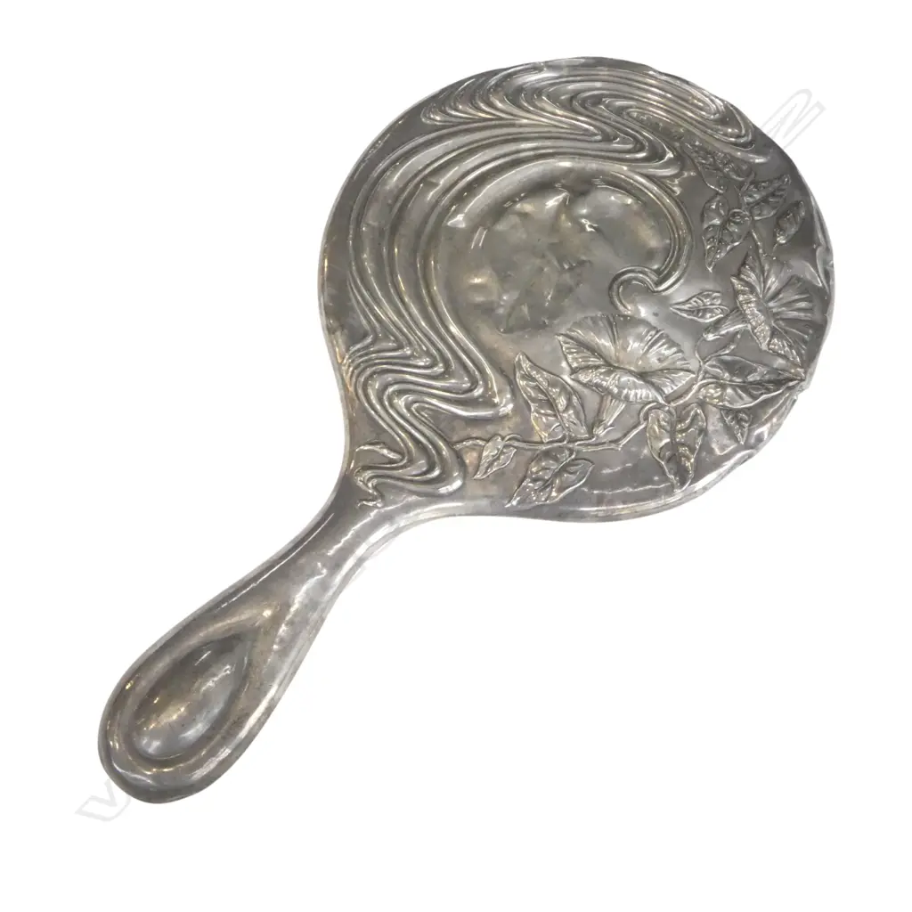 STG SILVER EMBOSSED VANITY MIRROR, BIRMINGHAM 1910, L.265mm faults Image 1++