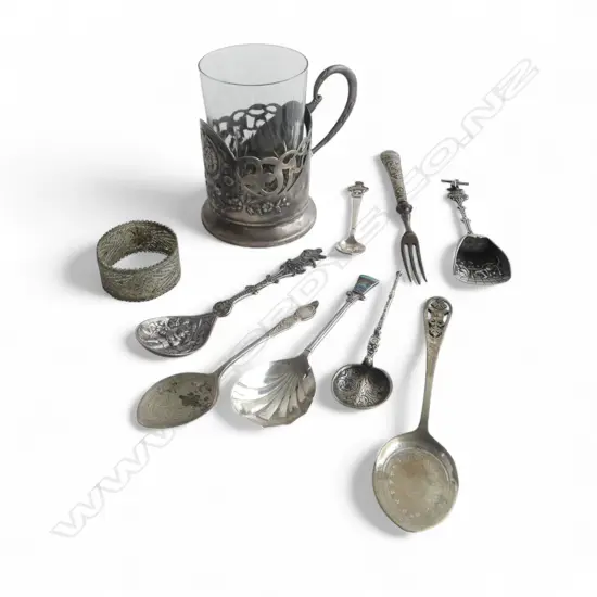 6 PCES ASST. 800/925 SILVER; 102gms + 3 PCES EP CUTLERY & CUP