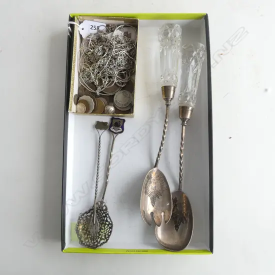 ASST. ITEMS; EP CUTLERY, WORLD COINS, STG SILVER 18gms ETC