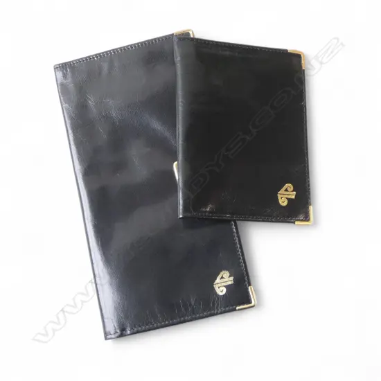 2 1980s AIR NZ BLACK LEATHER WALLETS W.185mm