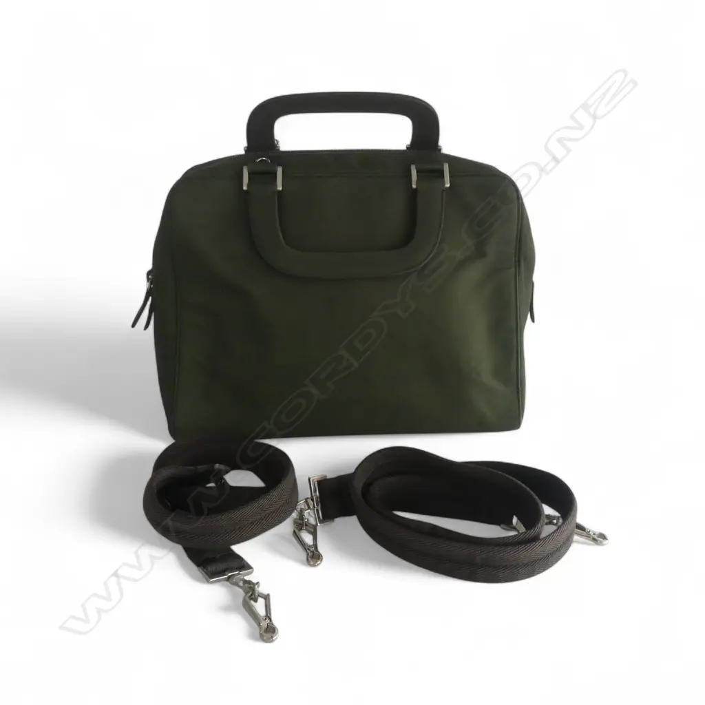 PRADA GREEN NYLON BRIEFCASE HANDBAG W.290mm Image 1++