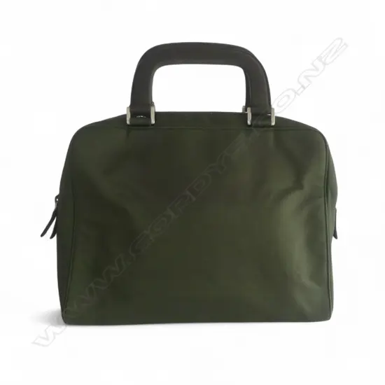 PRADA GREEN NYLON BRIEFCASE HANDBAG W.290mm