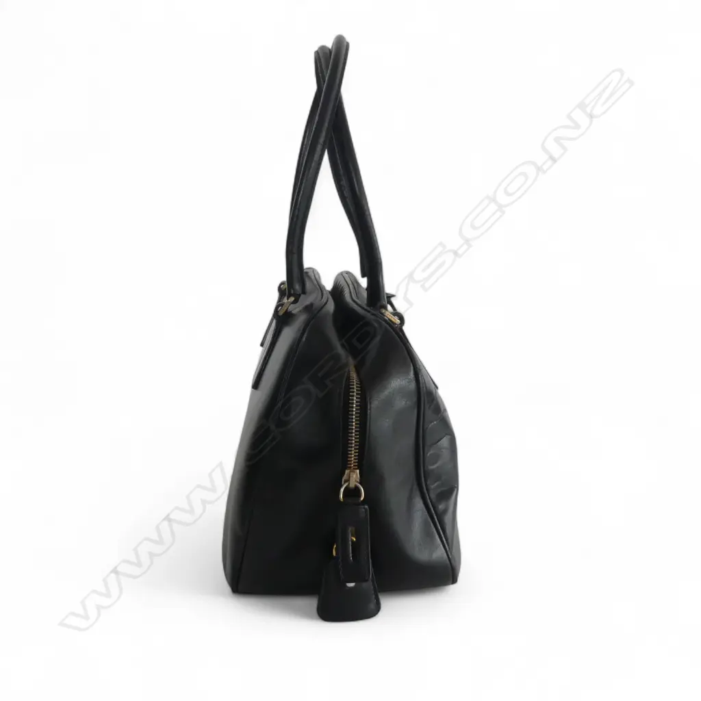 1990s PRADA BLACK LEATHER BOSTON BAG W.350mm Image 1++