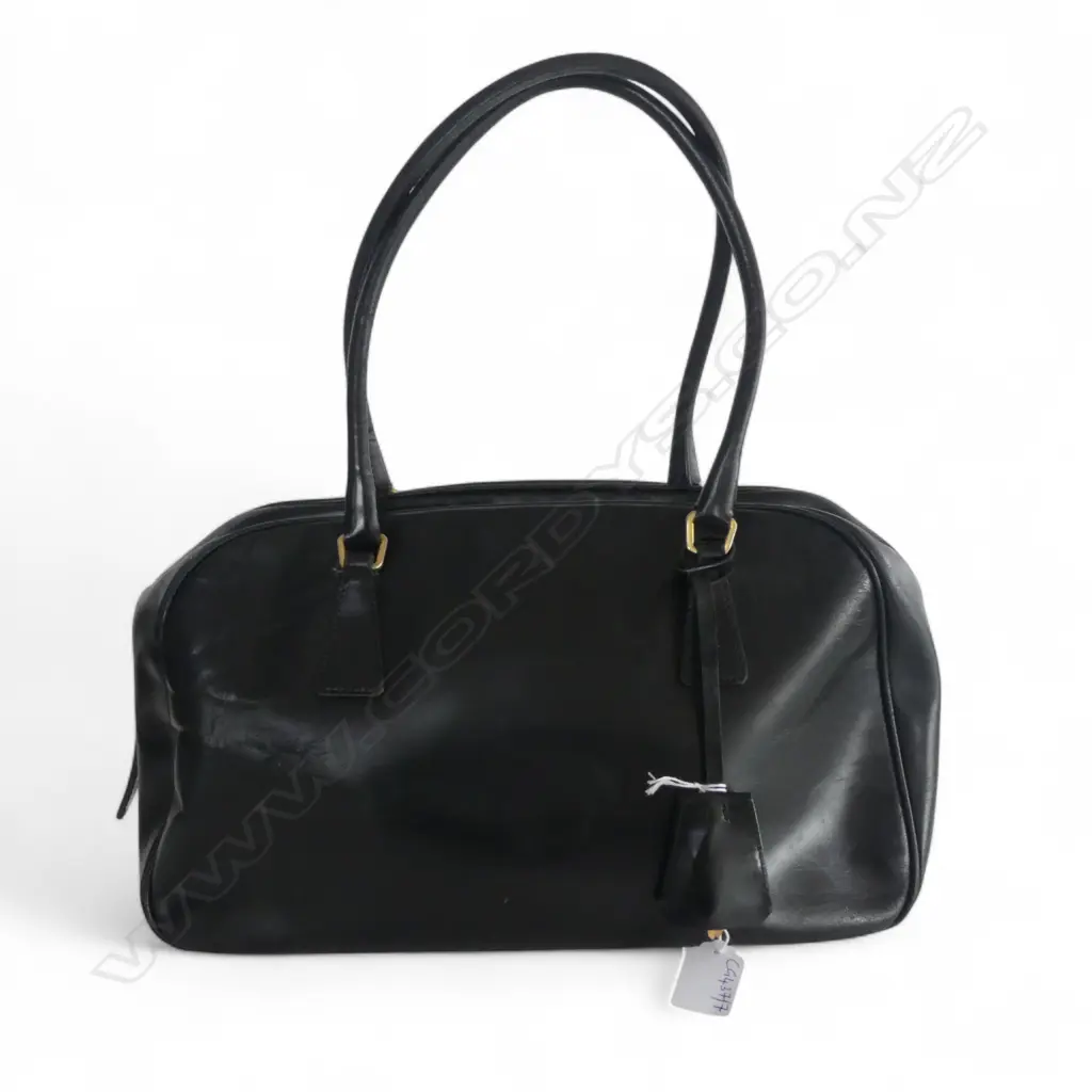 1990s PRADA BLACK LEATHER BOSTON BAG W.350mm Image 1++