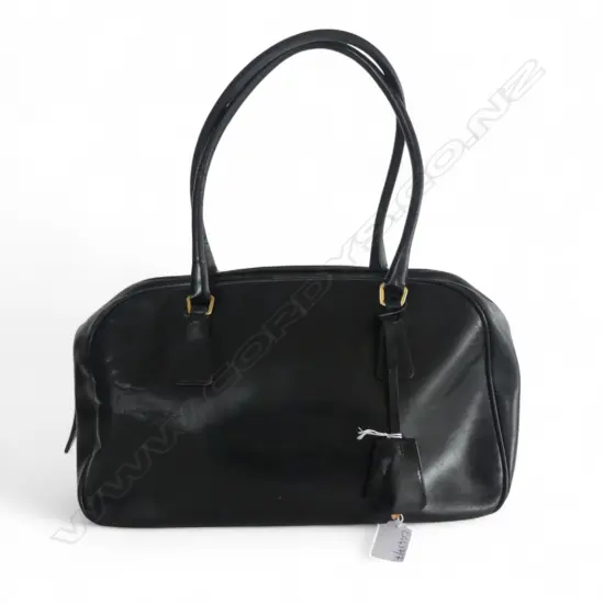 1990s PRADA BLACK LEATHER BOSTON BAG W.350mm