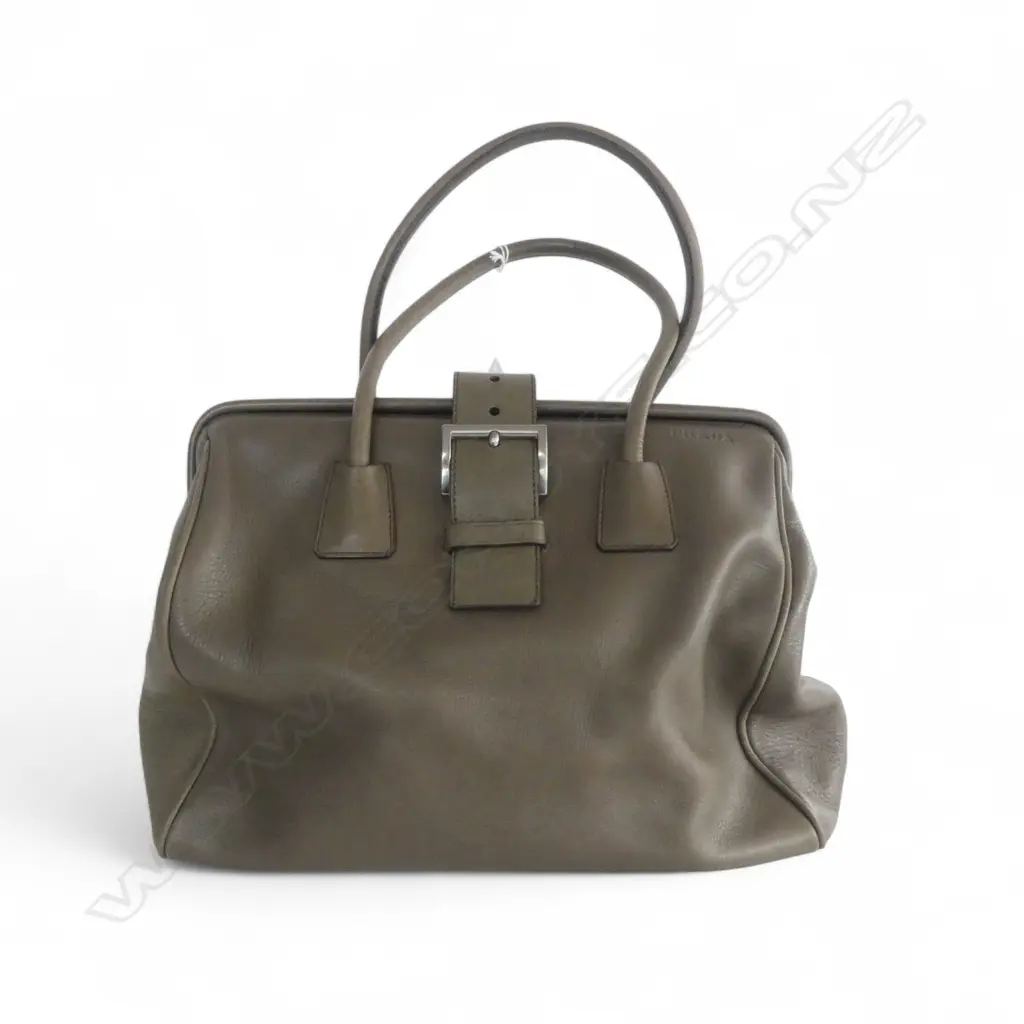 PRADA TAUPE LEATHER BUCKLE TOTE W.330mm Image 1++