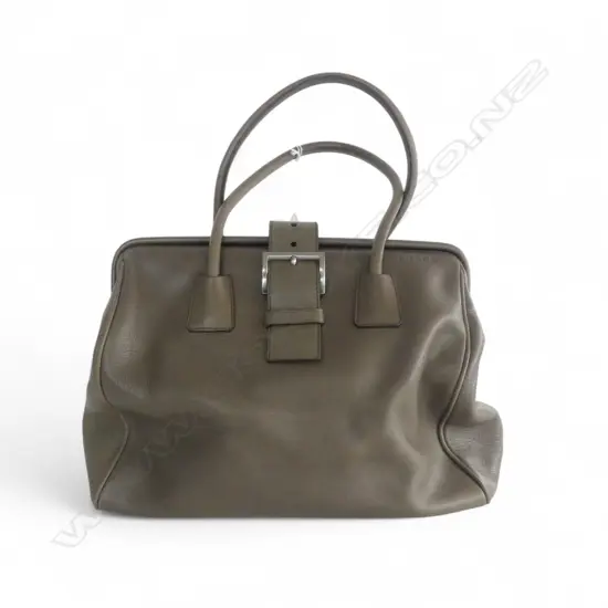 PRADA TAUPE LEATHER BUCKLE TOTE W.330mm