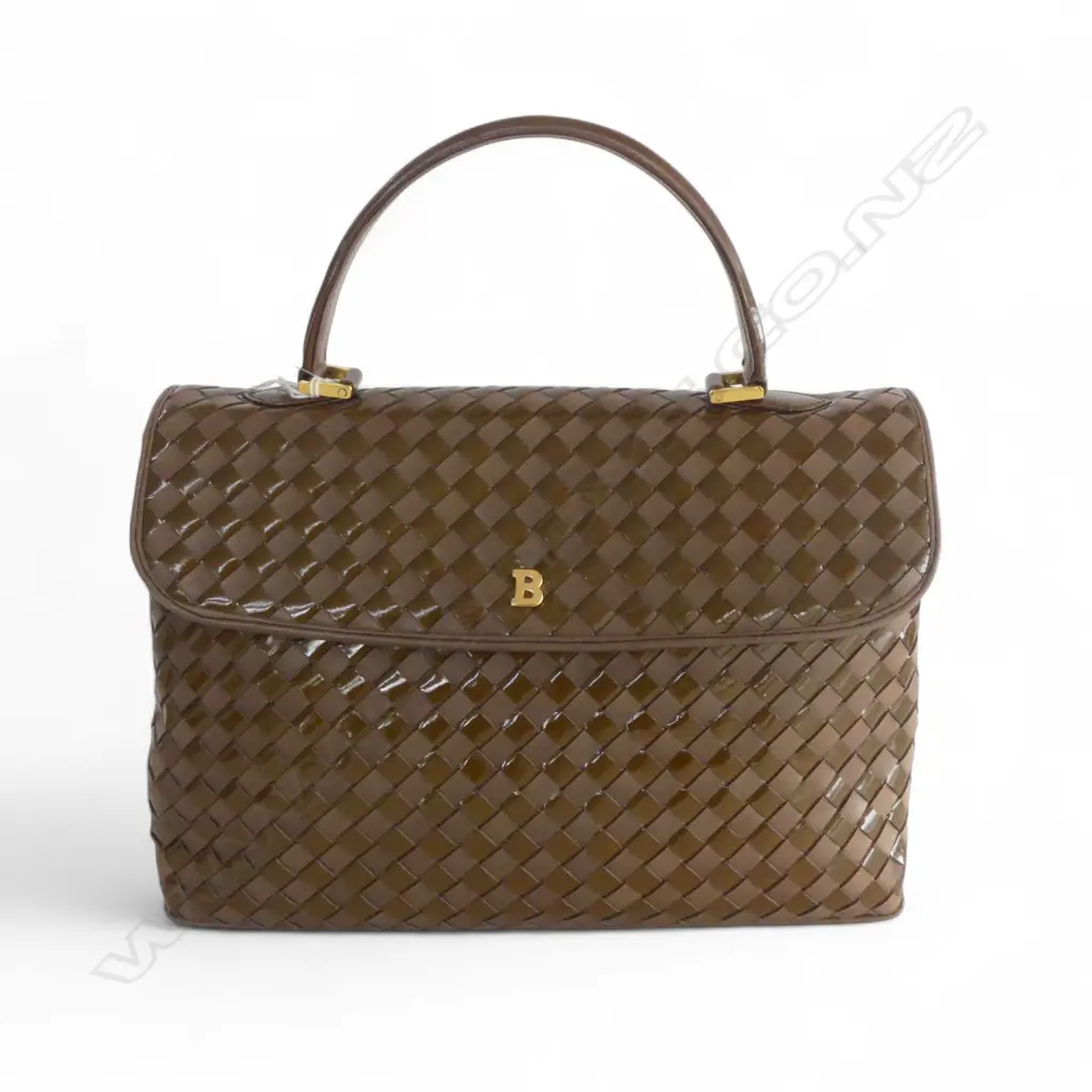 BALLY WOVEN LEATHER HANDBAG, INTERIOR SHOWING WEAR 210x300mm + DUST COVER Image 1++
