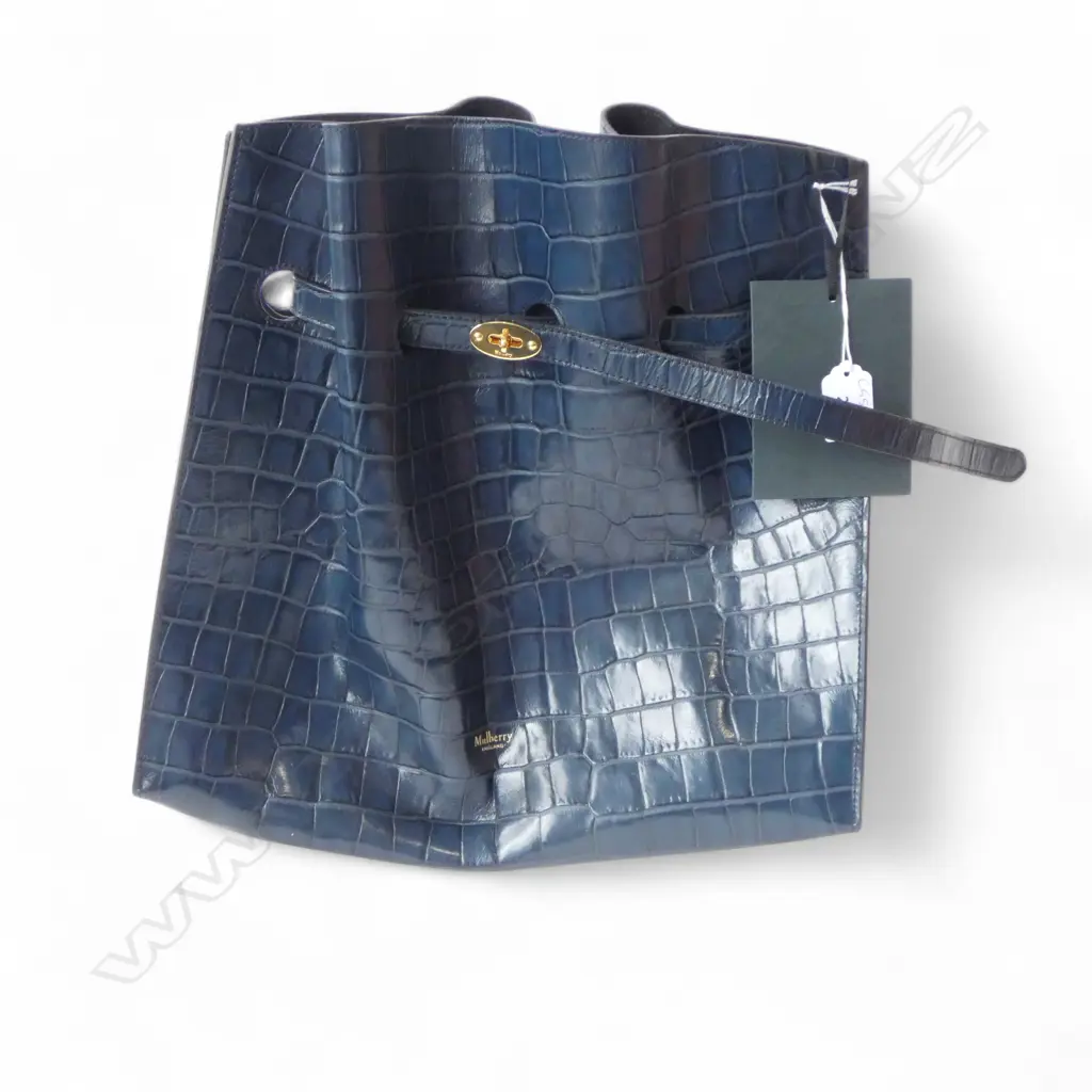 MULBERRY TYNDALE NAVY CROC PRINT HAND BAG, AS NEW w. TAGS & DUST COVER Image 1++