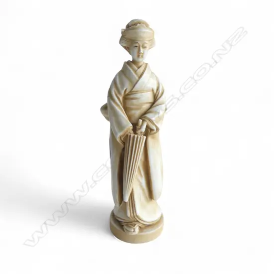 JAPANESE 'IVORY' COLOURED PORCELAIN GEISHA FIGURE H.255mm BASE STAMPED