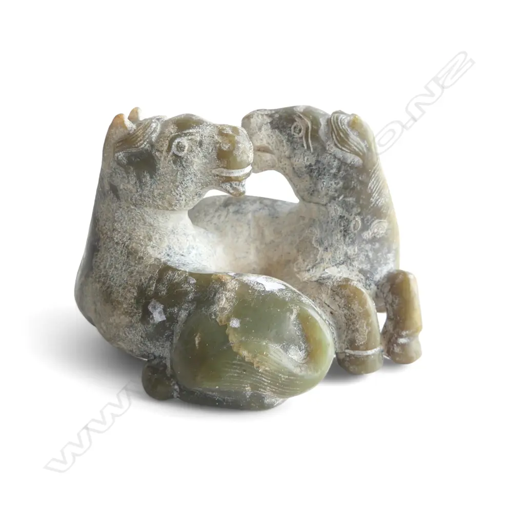 CHINESE CARVED JADE? HORSE FIGURE GROUP W.70mm Image 1++