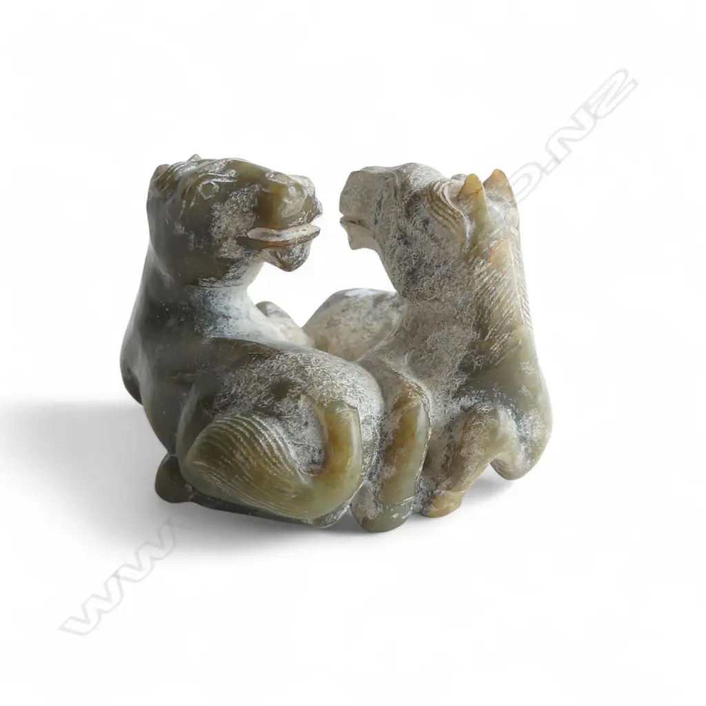 CHINESE CARVED JADE? HORSE FIGURE GROUP W.70mm Image 1++