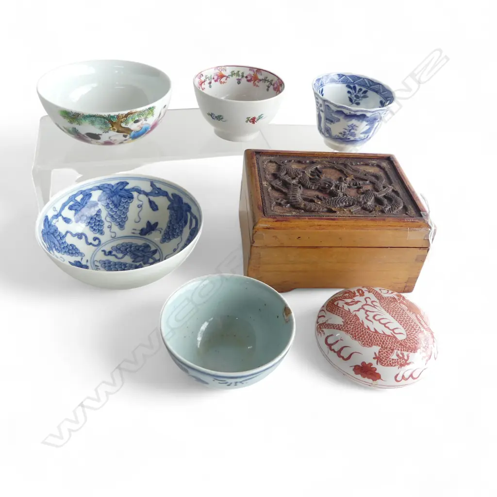 5 BOWLS; 4 ORIENTAL, 1 EUROPEAN 120mm dia + 2 ORIENTAL LIDDED CONTAINERS 1 AF Image 1++