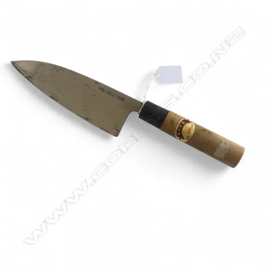 OLD USED JAPANESE CARBON STEEL CHEF KNIFE, SIGNED 300mm