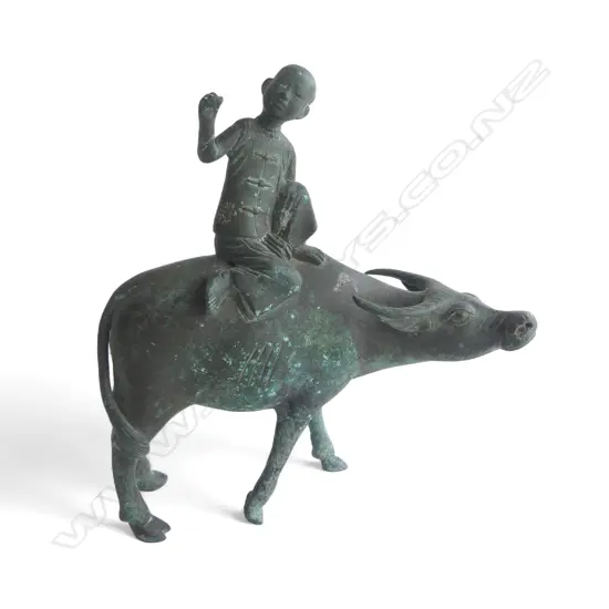 ORIENTAL BRONZE; YOUTH RIDING BUFFALO H.175mm