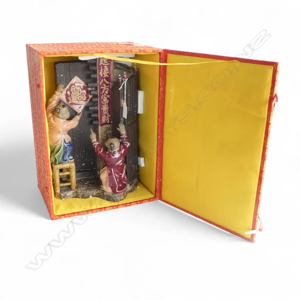 A CHINESE SHIWAN FIGURAL GROUP DEPICTING CHILDREN HANGING A FESTIVE DECORATION 350MM (h) with presentation box Image 1++