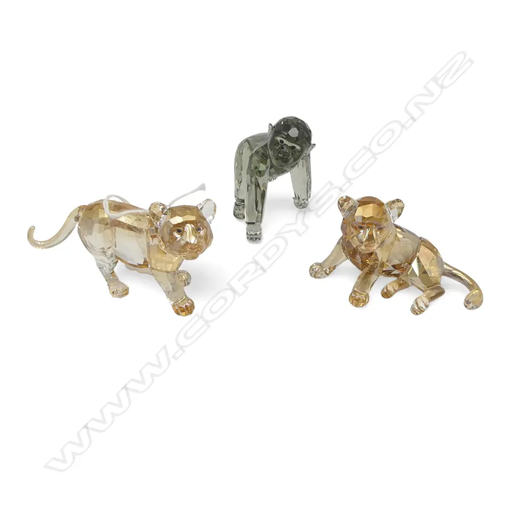 3 SWAROVSKI BABY ANIMALS, 2 TIGER CUBS L.90mm + GORILLA Image 1++