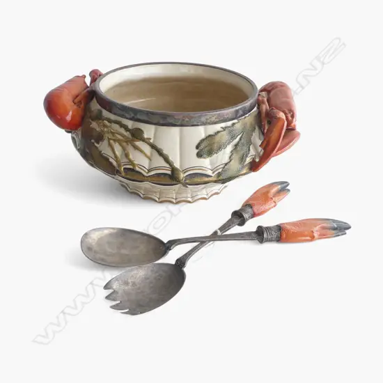 VINTAGE LOBSTER BOWL 250mm dia + PR SERVERS, FAULTS