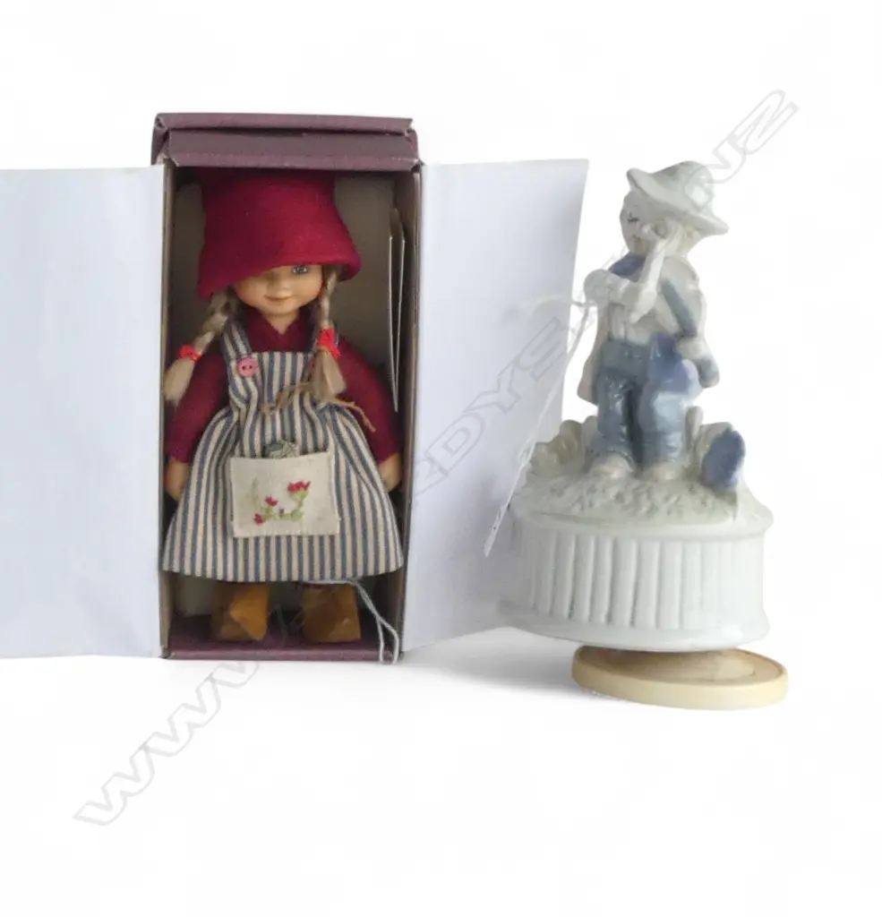 HANDCRAFTED DANISH PORCELAIN DOLL & WIND-UP MUSICAL PORCELAIN FIGURINE, H.180mm Image 1++