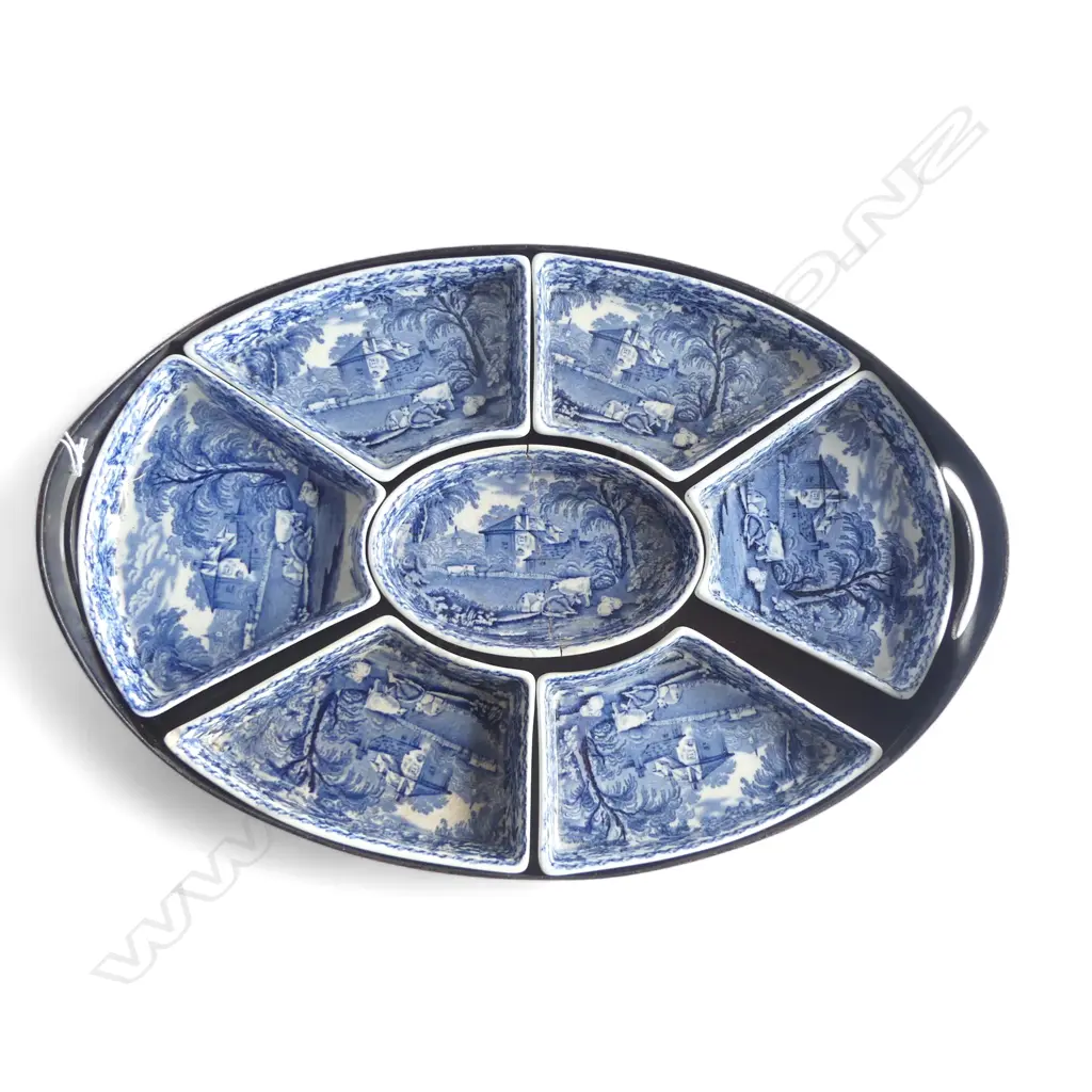 BOOTHS CHINA 'BRITISH SCENERY' BLUE & WHITE HORS D'OEUVRES TRAY faults Image 1++