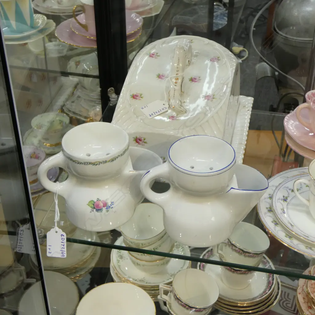 LARGE FOLEY CHINA CHEESE DOME L250MM & 2 SHELLEY CHINA SHAVING MUGS Image 1++