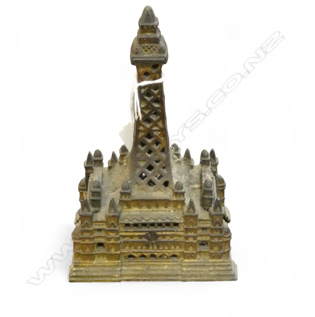 OLD CAST IRON STILL BANK 'BLACKPOOL TOWER' by Chamberlin & Hill England. 1908. H.185mm. Gilt finish. Image 1++