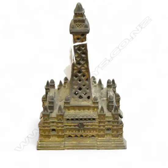 OLD CAST IRON STILL BANK 'BLACKPOOL TOWER' by Chamberlin & Hill England. 1908. H.185mm. Gilt finish.