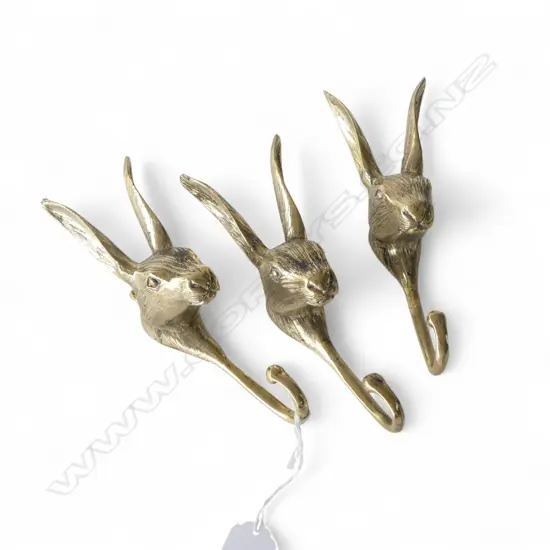 3 BRASS HARE HEAD WALL HOOKS H.185mm