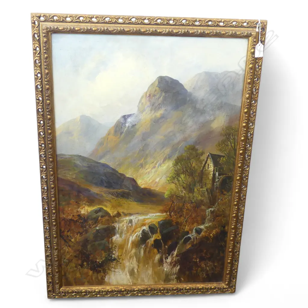 JOEL OWEN, MOUNTAIN LANDSCAPE w. WATERFALL, OIL ON BOARD 1926 745x490mm Image 1++