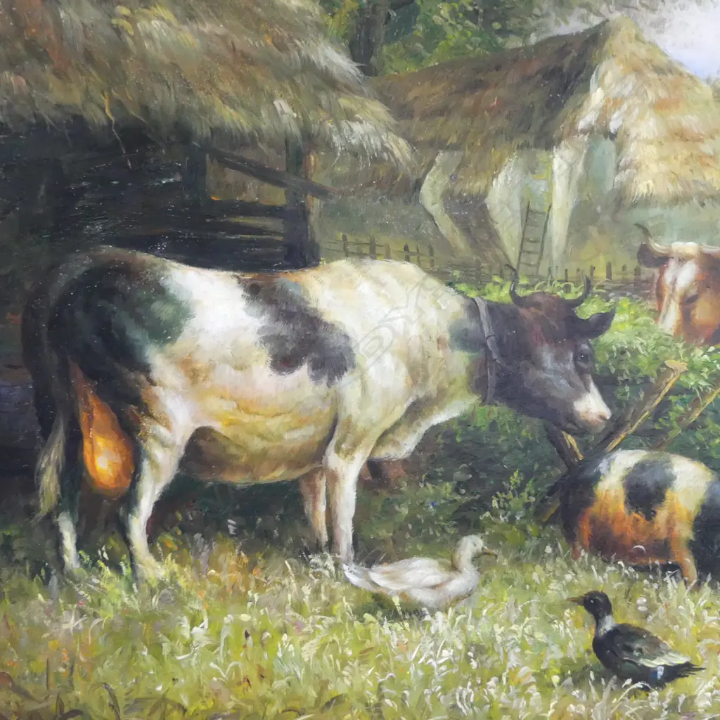 FARMYARD SCENE, OIL ON BOARD, SIGNED LFS 295x395mm Image 1++