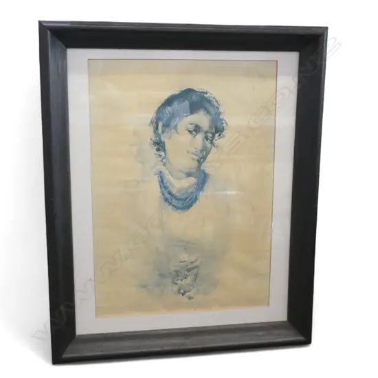 FRANCES HODGKINS W /C PRINT , " MAORI WOMAN WITH DAISIES", 445 X 330MM