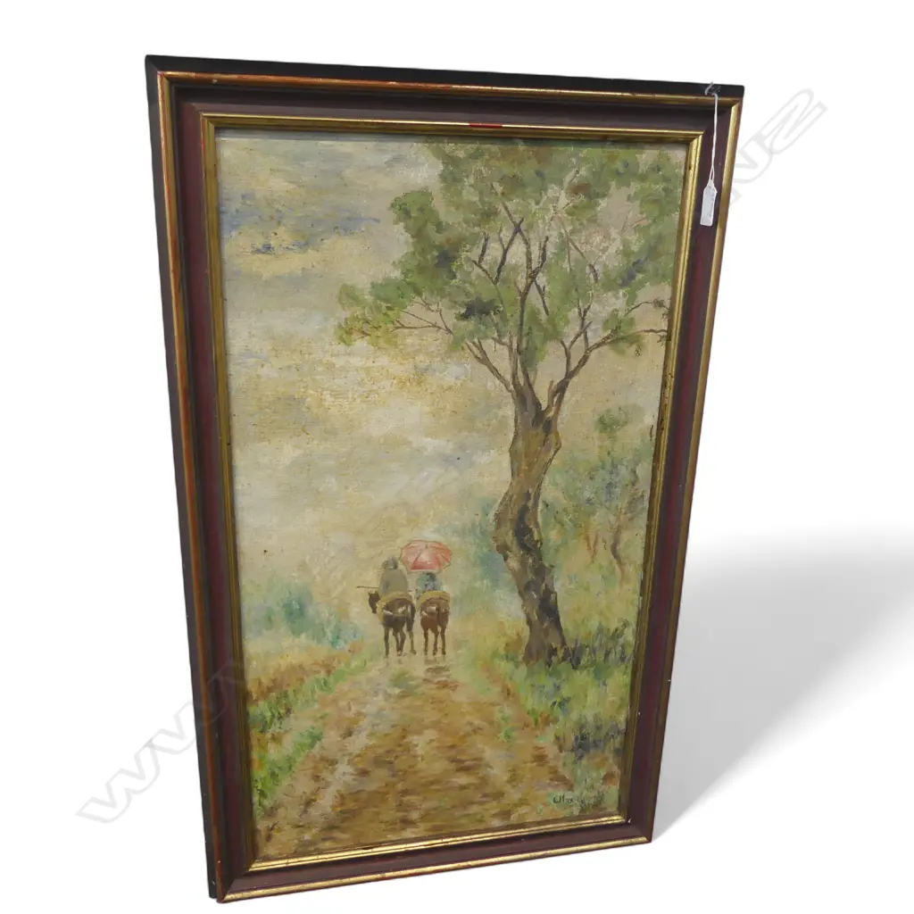 F. LUJACONO TRAVELLERS ON THE ROAD 1879, OIL ON PANEL 680x380mm Image 1++