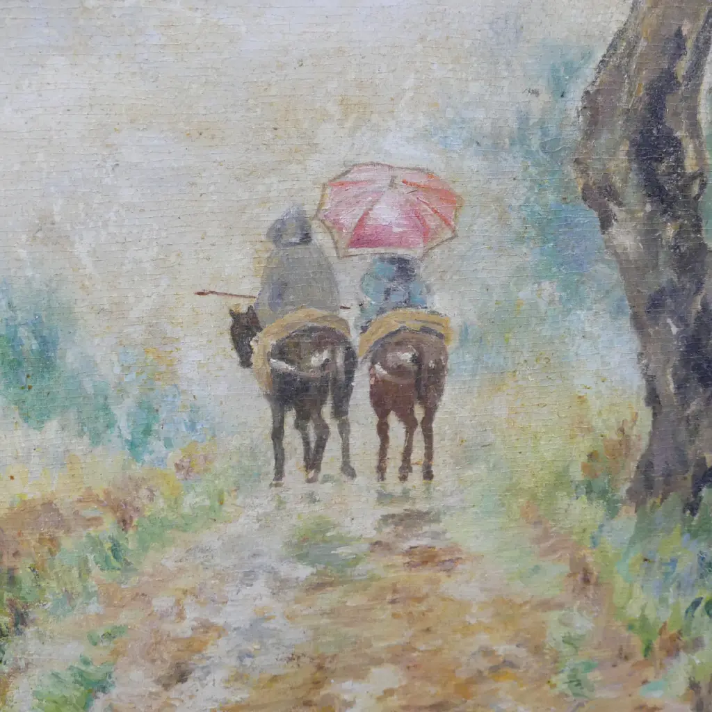 F. LUJACONO TRAVELLERS ON THE ROAD 1879, OIL ON PANEL 680x380mm Image 1++