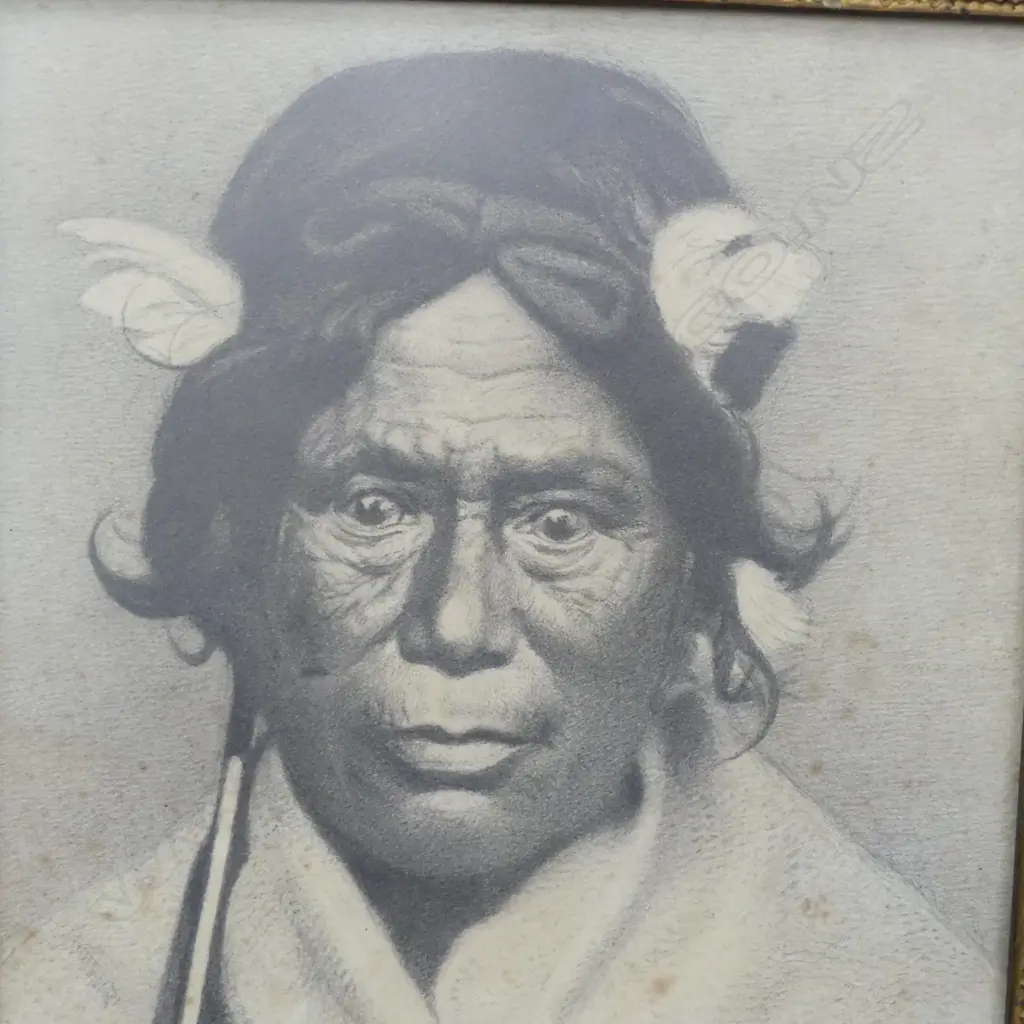E. M. WAITE 'AGED MAORI WOMAN' 1886 CHARCOAL & PENCIL ON PAPER 355x270mm FOXING Image 1++